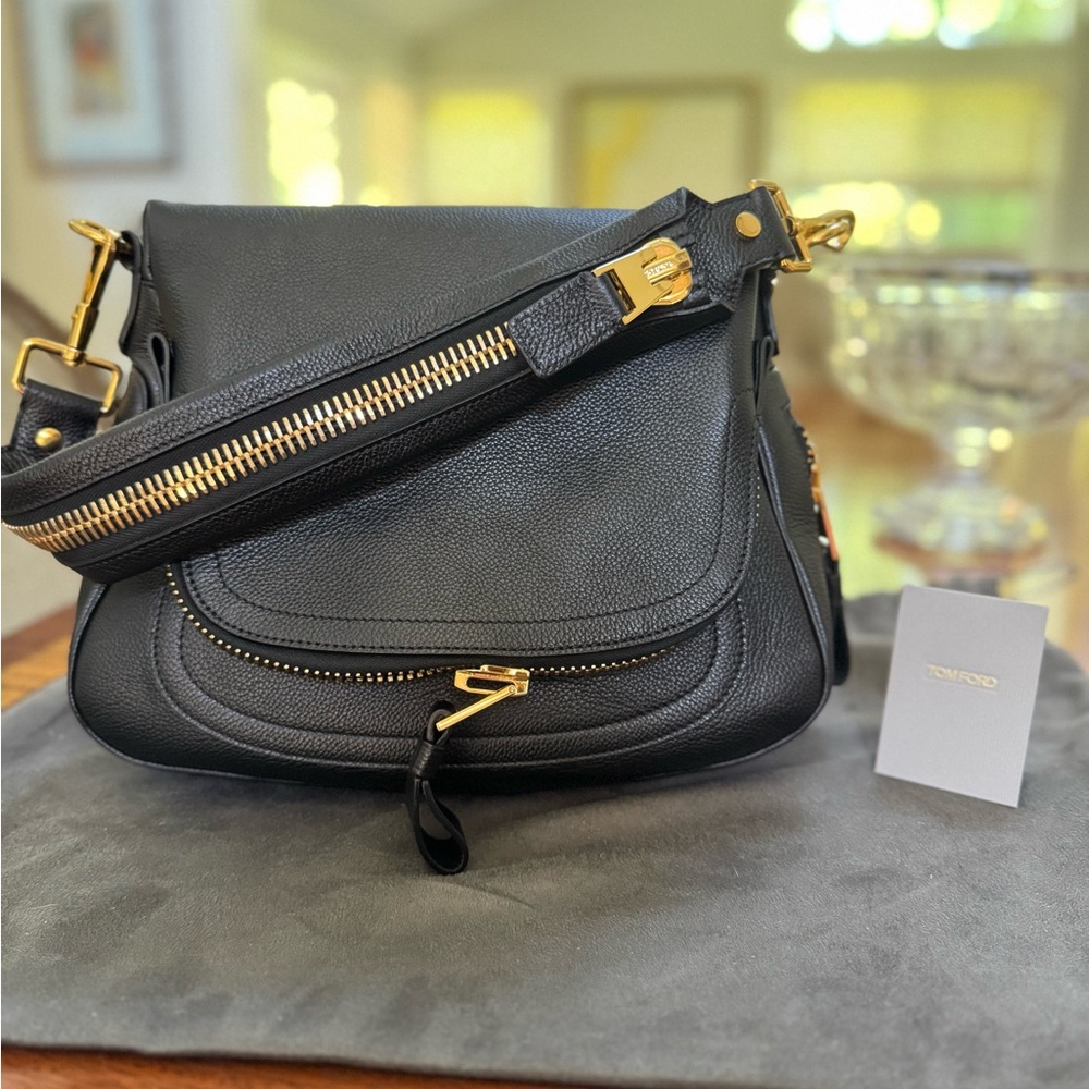 New With Tags Tom Ford Jennifer Black Leather Double Zip Shoulder Bag
